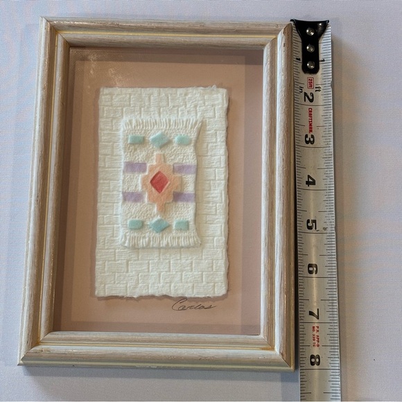 VINTAGE FIGI GRAPHICS Framed Hand Cast Natural Fibers Art 1990s Aztec Inspired - Picture 3 of 9